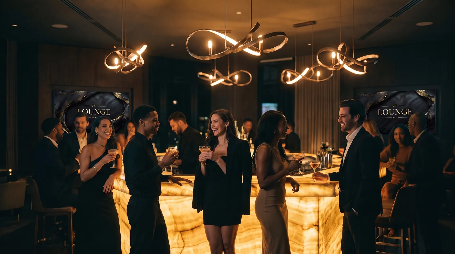The bar, after dark.